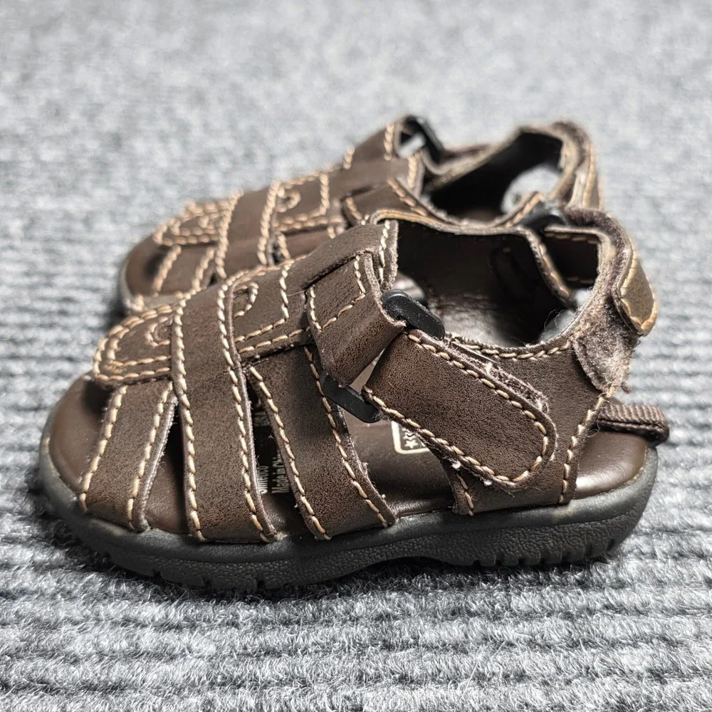 Faded Glory Dallas Fisherman Sandals Boy's Size 2  Brown Hook Loop‎ Straps